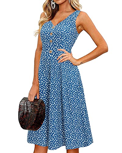 II ININ Sommerkleid Damen Knielang Strandkleid Sommer Midi A Linie Blumen Kleid Freizeitkleid mit Taschen(Floral 18,Groß) von II ININ