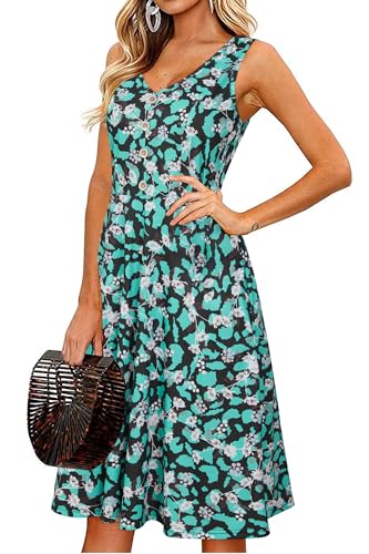 II ININ Sommerkleid Damen Knielang Strandkleid Sommer Midi A Linie Blumen Kleid Freizeitkleid mit Taschen(Floral-Z11,XX-Groß) von II ININ