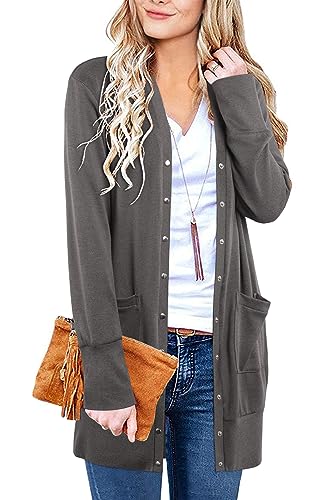 II ININ Strickjacke Damen Lang Cardigan Leicht Strickmantel mit Taschen Dünne for Sommer Herbst Grau von II ININ