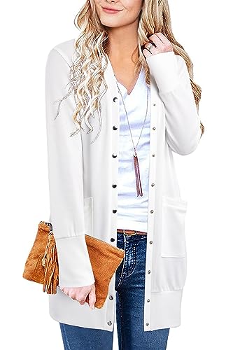 II ININ Strickjacke Damen Lang Cardigan Leicht Strickmantel mit Taschen Dünne for Sommer Herbst Weiß von II ININ