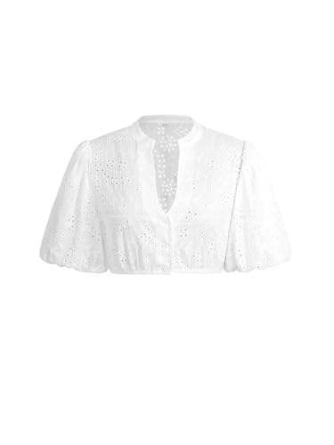 IIBOOYYE Damen Bayerisches Oktoberfest Tracht Traditionelles Dirndl Laternenärmel Bluse Stickerei Tops Weiß XL von IIBOOYYE