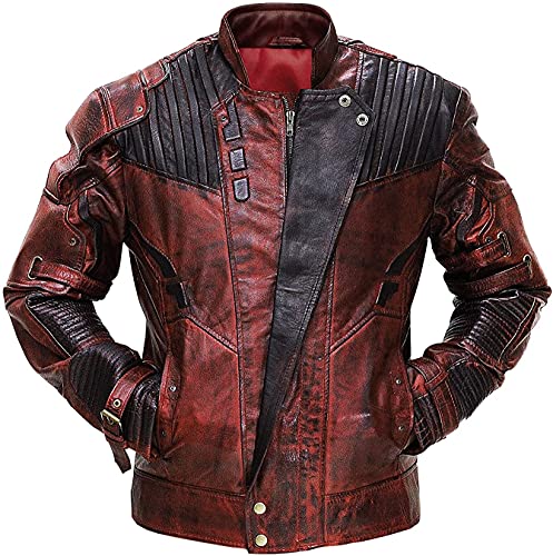 III-FASHIONS Herren Superheld Guardians Star Distressed Kastanienbraun Halloween Cosplay Kostüm Leder Biker Mantel, Kunstleder, XXL von III-Fashions