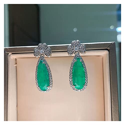 IINKUEYK Mode-Accessoires 2021 925 Sterling Silber Wassertropfen Paraiba Turmalin Smaragd Anhänger Halskette Ohrringe Hochzeit Damen Schmuck Set erfüllen (Color : 45cm, Size : Green earrings) von IINKUEYK