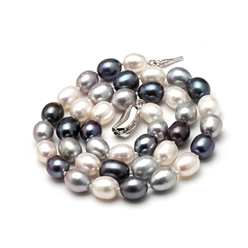 IINKUEYK Mode-Accessoires 50 cm natürliche Süßwasserperlenkette Frauen, mehrfarbige echte feine Hochzeits-Choker-Perlenketten Schmuck erfüllen (Color : 40cm, Size : 8-9mm) von IINKUEYK