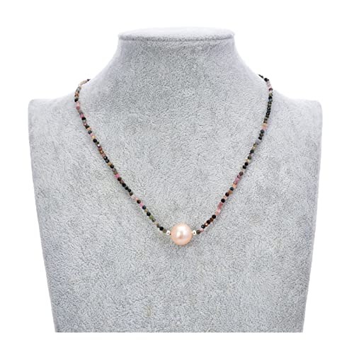 IINKUEYK Mode-Accessoires Natürliche mehrfarbige Turmalin-Rosa-Keshi-Perlen-Halskette for Frauen erfüllen von IINKUEYK