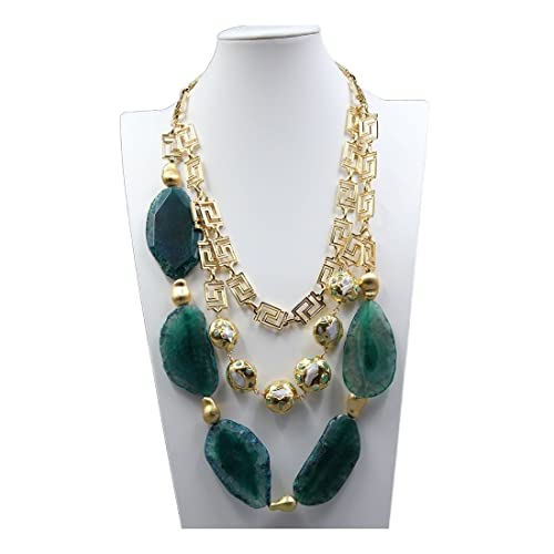 IINKUEYK Mode-Accessoires Schmuck Süßwasser-Zuchtperlen, Sternform, grüne Chrysoprase, grüne Achate, goldfarbene Kettenhalskette for Frauen von IINKUEYK