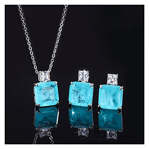 IINKUEYK Mode-Accessoires Vintage 925 Sterling Silber 12 * 12mm Paraiba Turmalin Halskette Anhänger Ohrringe for Frauen Charms Hochzeit Edlen Schmuck Sets erfüllen (Color : 45cm, Size : Earrings) von IINKUEYK