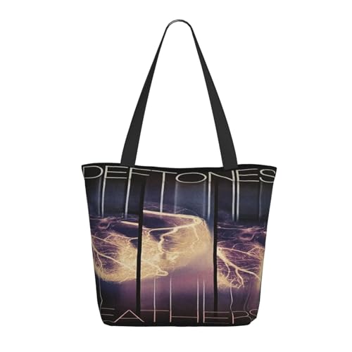 IJHRSFDST Alternative Einkaufstasche für Damen mit Metallband, groß, wiederverwendbar, mit Band-Logo-Druck, strapazierfähige Canvas-Einkaufstasche, Rockband-Merchandise-Artikel für Musik-Fans, Deft-9 von IJHRSFDST