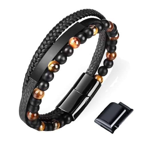 IJHYGD Armband Herren,Herren Armband,Tigerauge Armband Herren,Herren-Tigerauge-Lederarmband,Leicht Verstellbare Länge, Besondere Geburtstagsgeschenke für Väter und Söhne von IJHYGD