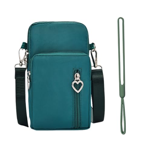 IJHYGD Handytasche zum Umhängen Handy Umhängetasche Handy Tasche Kleine Brieftasche Reisepasshülle mit Kopfhörereingang Verstellbarer und Abnehmbarer Schultergurt (Malachitgrün mit Schlüsselband) von IJHYGD