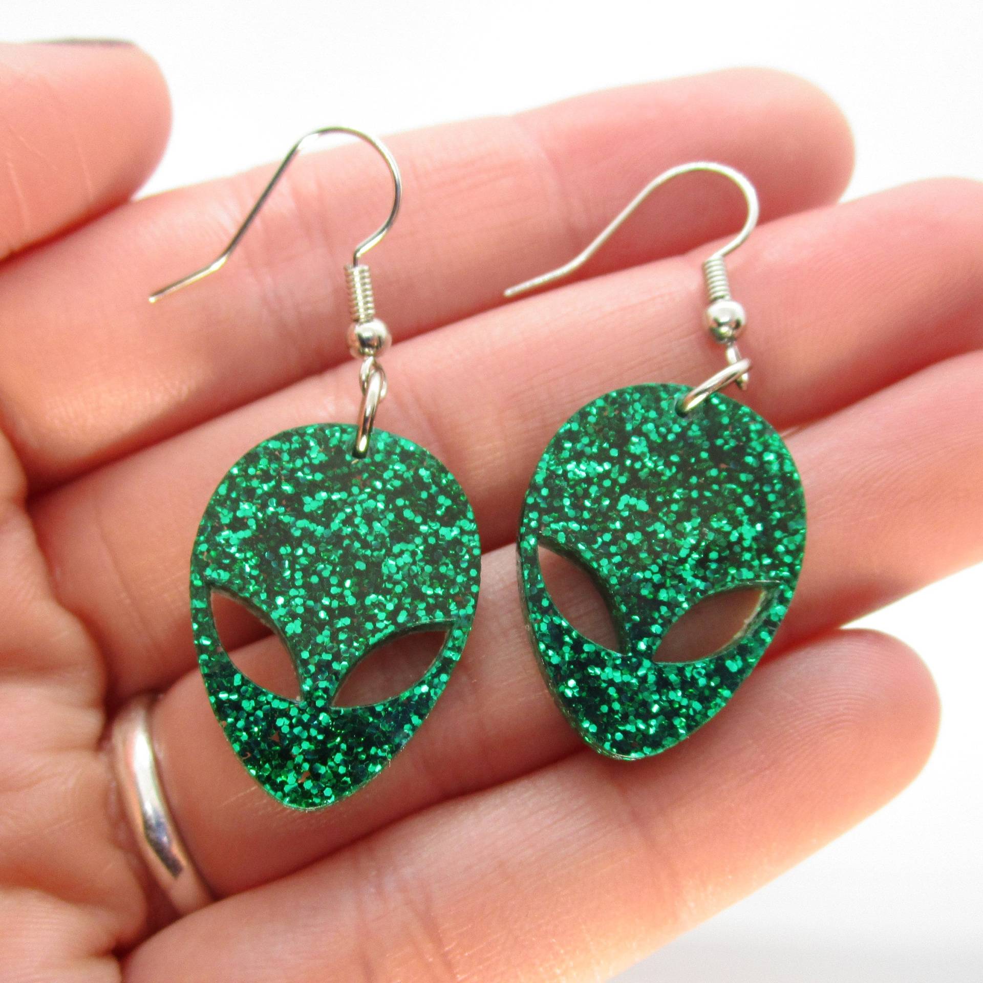 Glitzer Grüne Alien Ohrringe, Großes Auge Space Aliens Statement Hängeohrringe, Rave Club Schmuck Glitzer Grüne Alien Ohrringe, Großes Auge Space Aliens Statement Hängeohrringe, Rave Club Schmuck von IJSY