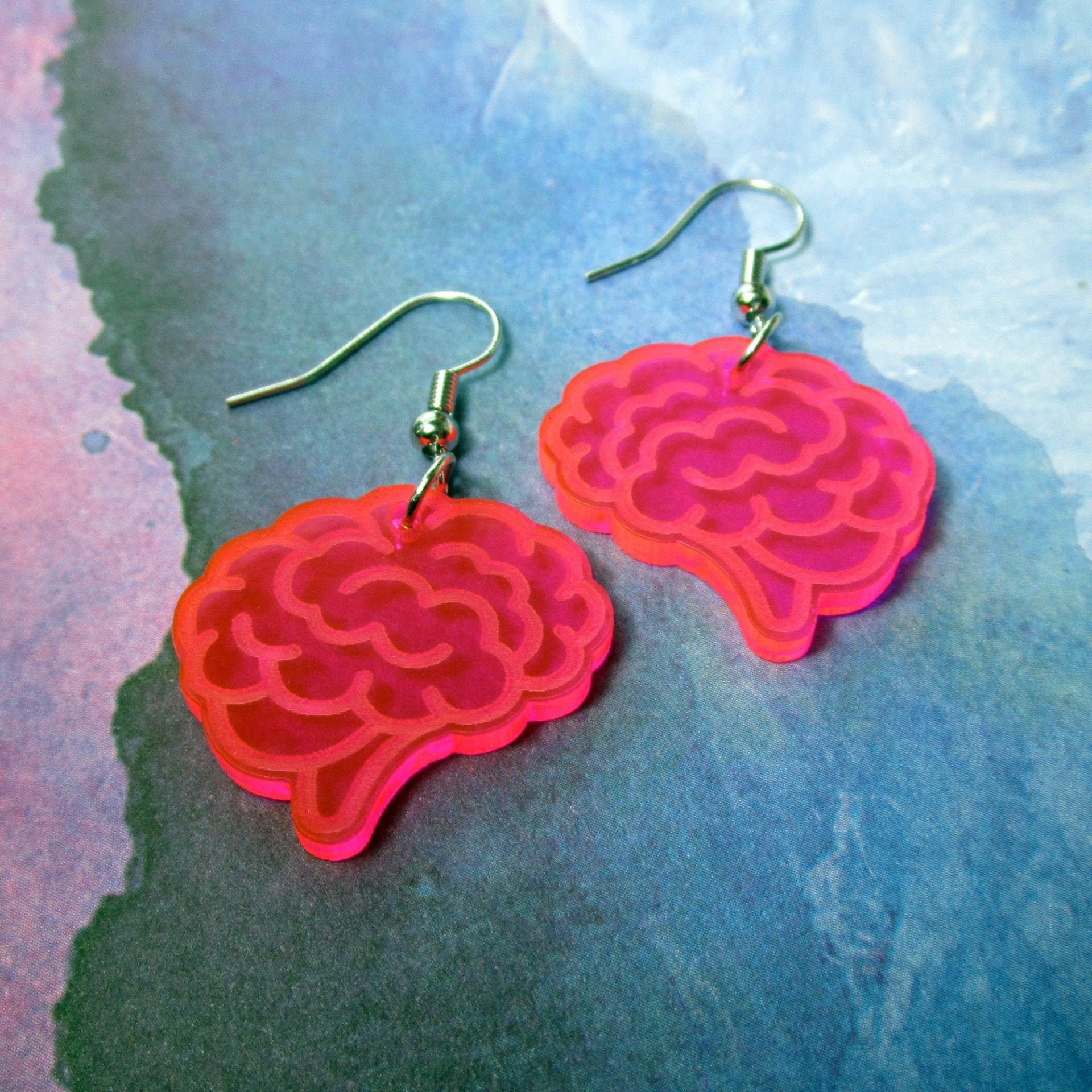 Neon Pink Zombie Lecker Gehirne Ohrringe, Smartdenken Halloween Kostüm Schwarzlicht Rave Schmuck Neon Pink Zombie Lecker Gehirne Ohrringe, Smartdenken Halloween Kostüm Schwarzlicht Rave Schmuck von IJSY