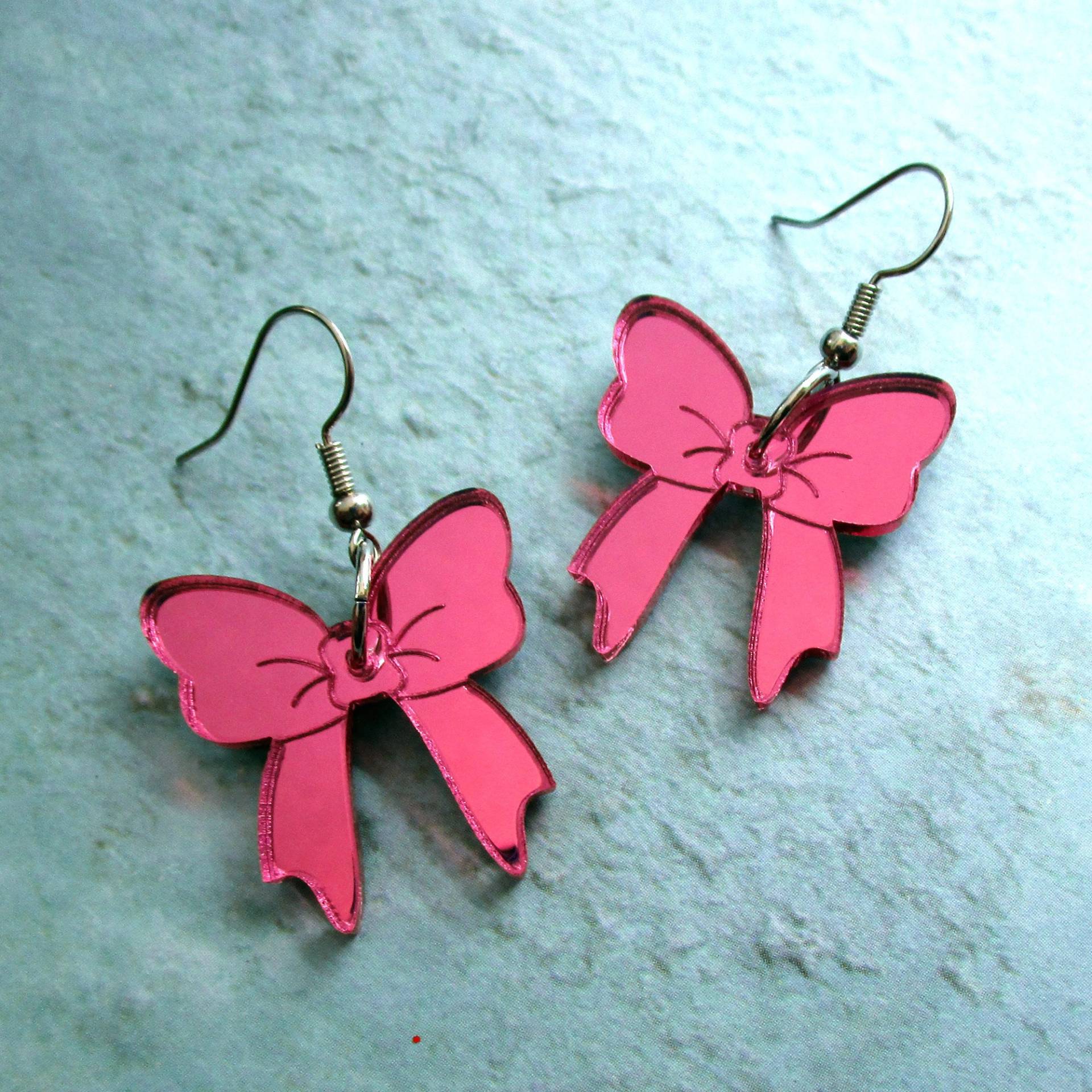 Rosa Band Decora Baumeln Ohrringe, Niedlich Harajuku Großen Glänzenden Rosa Bogen Leichtgewicht Schmuck von IJSY