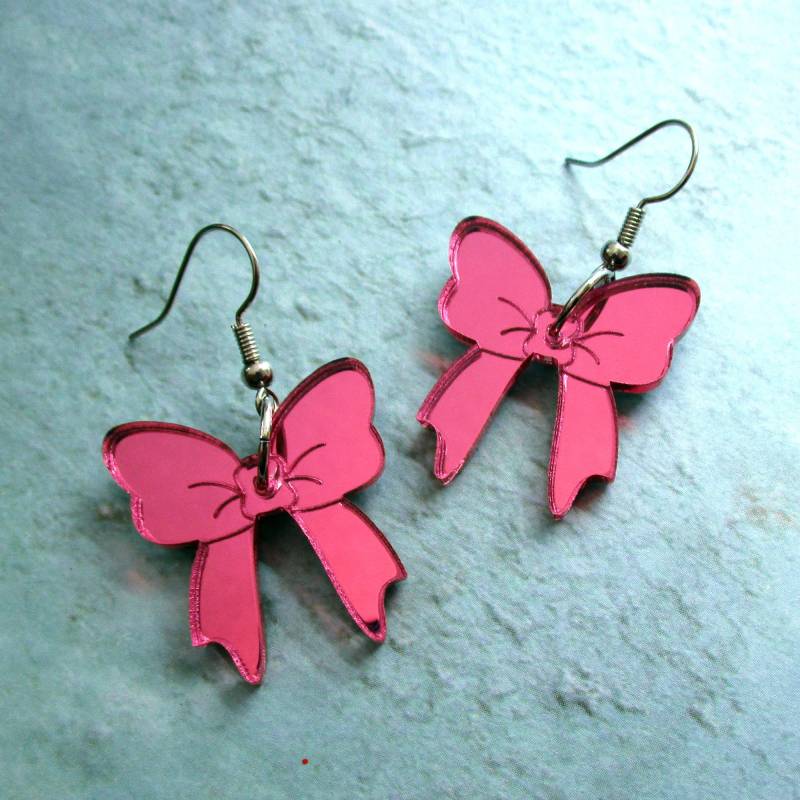 Rosa Band Decora Baumeln Ohrringe, Niedlich Harajuku Großen Glänzenden Rosa Bogen Leichtgewicht Schmuck von IJSY