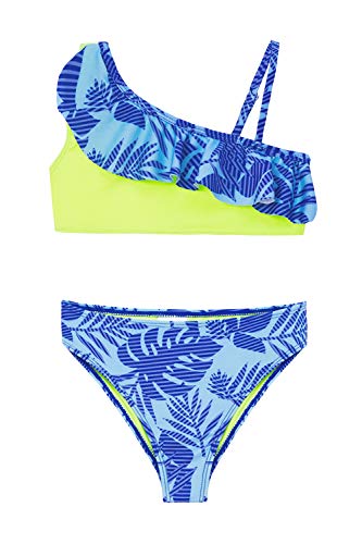 IKALI Mädchen Badeanzug Bikini, Kindere Zweiteiliger Bademode Verstellbarer Schultergurt, UV-Schutz Hawaiianische Palmblätter Badebekleidung von IKALI