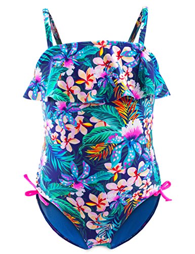 IKALI Mädchen Badeanzug Tankini, Blume gedruckt Bademode für Strand Baden Kleinkind/Kinder, Marine, 4-5Jahre von IKALI