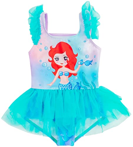 IKALI Mädchen Schwimmen Kostüm, Meerjungfrau EIN Stück Badeanzug, schnell trocken UPF 50 + Kinder Sommer Bademode 98 von IKALI