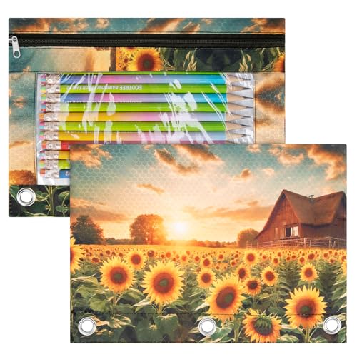 IKAYAS Federmäppchen für 3-Ringbinder, Bulk-Bindemappe, Bleistifttasche mit Reißverschluss, Bleistiftbeutel (Stil C, 2) von IKAYAS