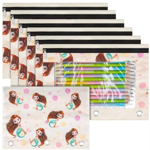 IKAYAS Federmäppchen für 3-Ringbinder, Bulk-Bindemappe, Bleistifttasche mit Reißverschluss, Bleistiftbeutel (Stil D, 6) von IKAYAS