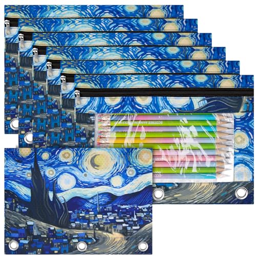 IKAYAS Federmäppchen für 3-Ringbinder, Bulk-Bindemappe, Bleistifttasche mit Reißverschluss, Bleistifttaschen (Stil A, 6) von IKAYAS