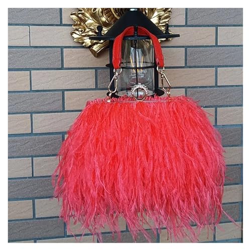 IKFGTJRE Feder Handtasche Abendtasche Damen Straußenfeder Clutch Handtasche Flauschig for Hochzeitstag Party(Red) von IKFGTJRE