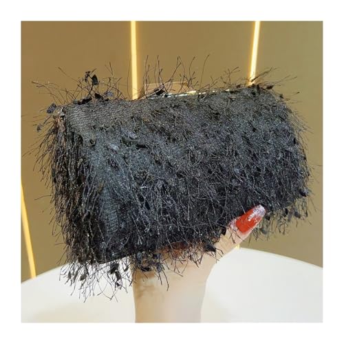 IKFGTJRE Feder Handtasche Feder Abendtasche Strass Perle Clutch Damen Party Crossbody Telefon Geldbörse Trendy Modische Tote(Black) von IKFGTJRE