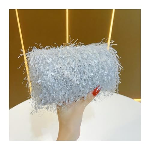 IKFGTJRE Feder Handtasche Feder Abendtasche Strass Perle Clutch Damen Party Crossbody Telefon Geldbörse Trendy Modische Tote(Silver) von IKFGTJRE