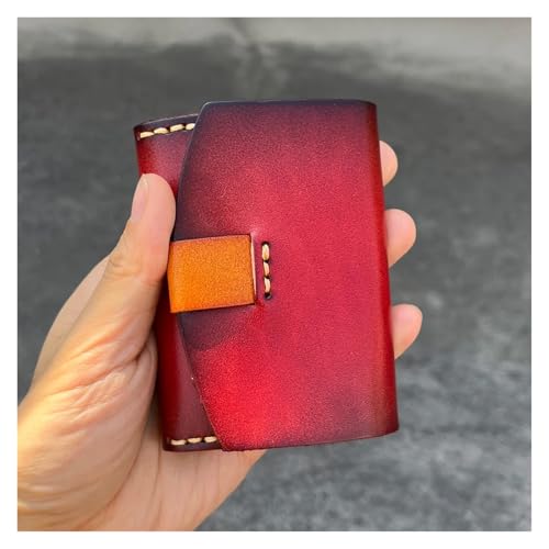 IKFGTJRE Kreditkartenetui Handgenähter Kreditkartenhalter aus gegerbtem Leder for Herren und Damen, Retro-Ausweis-Geldbörse, Carte Porte-Geldbörse for Kreditkarten(Red) von IKFGTJRE