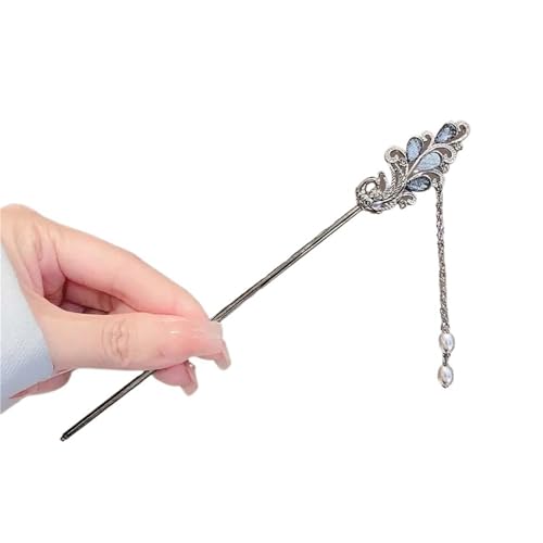 Tassel Haarstäbchen Quaste Haarnadel Eleganter Doppelschmetterling Geeignet for Frauen Schwarze Perlen Fransen Haarspange Chinesisches Hanfu Zubehör(Color-03) von IKFGTJRE