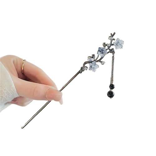Tassel Haarstäbchen Quaste Haarnadel Eleganter Doppelschmetterling Geeignet for Frauen Schwarze Perlen Fransen Haarspange Chinesisches Hanfu Zubehör(Color-04) von IKFGTJRE