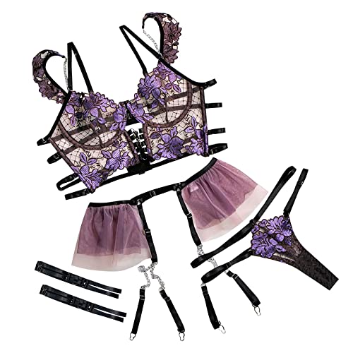 IKFIVQD Dessous Damen Sexy Unterwäsche Bequeme Leichte Spitze Strumpfband Tanga Flauschig Langeray Designed Fracht Damenunterwäsche (Purple, L) von IKFIVQD