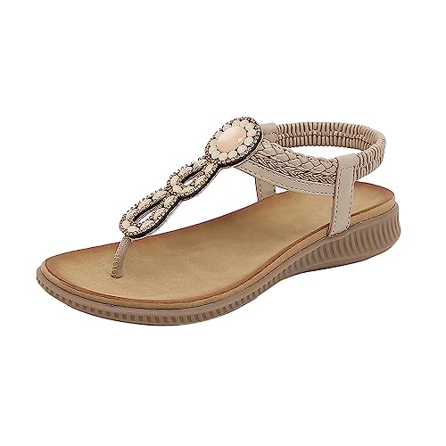 Trachtenschuhe Damen Sommersandalen Gummisohle Strand-Hausschuhe, bequeme flache Slides, , offene Zehenpartie, zum Hineinschlüpfen, stilvolle Freizeit-Sandale Damen Schuhe Elegant Und (Beige, 42) von IKFIVQD