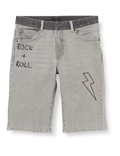 IKKS Jungen Short en Denim Gris Stud Tête de Mort, Éclair et Inscriptions Rock Xu25423.92 Bermudas, Bleach Grey, 98 von IKKS