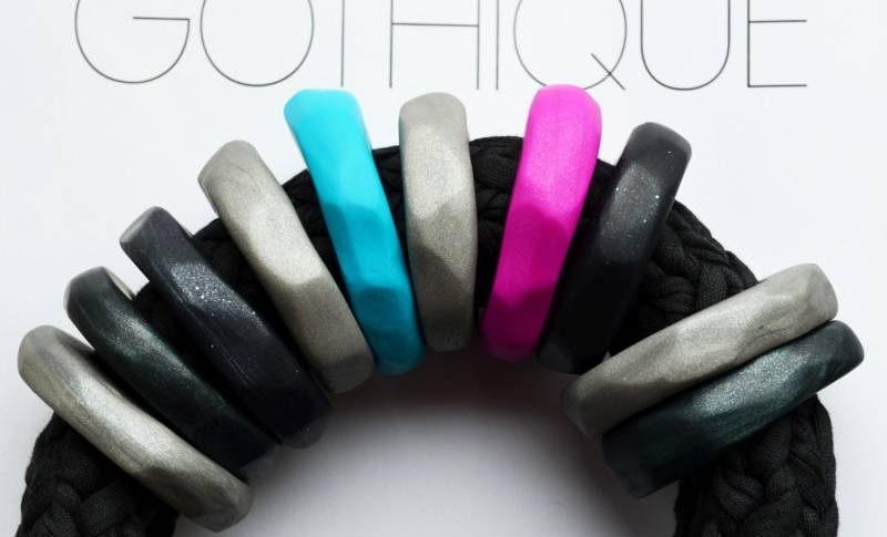 Schwarzer Gehäkelter Seilkragen Halskette Polymer Clay Statement von IKKX