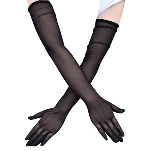 IKOPFLN 1 Paar Schwarze Handschuhe Lang，Damen Lange Tüll Handschuhe Hochzeit Opera Party Ellenbogen Abendgarderobe Aus Durchscheinendem Für Bühnenshow, Halloween, Fasching, Mottoparty, 21.7in von IKOPFLN