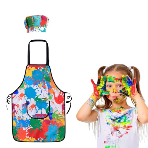 IKOPFLN 1 Stück Malschürze Kinder mit Hut,Malkittel Schule 1. Klasse 6-11 Jahre Malkittel Kinder Wasserdicht Malkittel Bastelschürze mit Big Taschen Malerkittel Kind für Kunst/Schule/Kochen/Malerei von IKOPFLN
