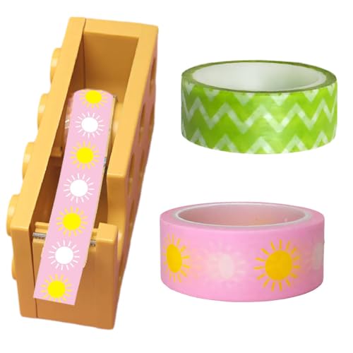 IKOPFLN 1pcs Klebebandspender, Gelb Tesafilm Abroller, Klebeband-Tischabroller in Form von Bausteinen mit 2 Handbüchern Washi-Tapes für Schreibtische, Restaurants, Blumenläden von IKOPFLN