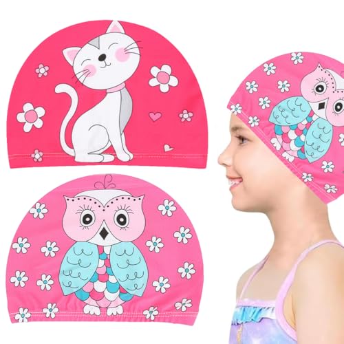 IKOPFLN 2 Stück Kinder Badekappe, Mädchen Schwimmkappe, für kurze und lange Haare,schwimmhaube kinder von IKOPFLN