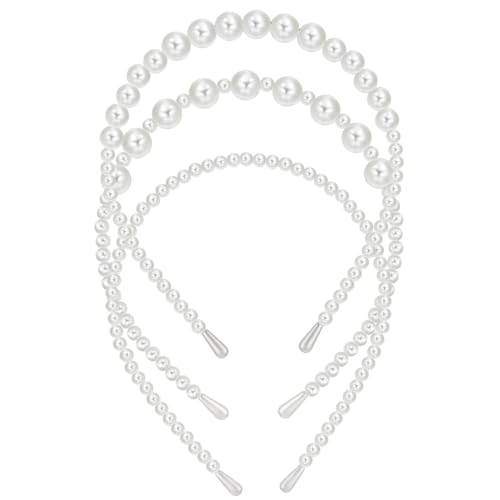 IKOPFLN 3 Stück Dirndl Perlen Stirnbänder Weiße Kunstperlen Brautstirnbänder Damen & Mädchen Hair Accessories von IKOPFLN