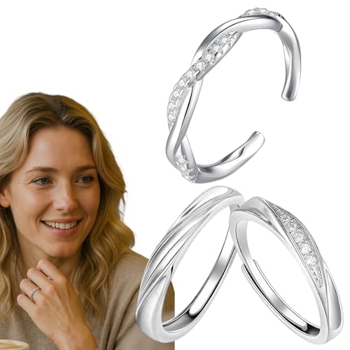 IKOPFLN 3 Stück Ring Silber Damen Ringe Frauen Cubic Zirkonia Verlobungsring Damen Verstellbare Statement Ring Damen Stapelbare Daumenring Fingerring von IKOPFLN