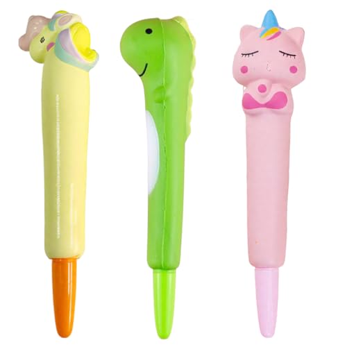 IKOPFLN 3 Stück squishy,Anti Stress-Gelstift – Squeezies, Schreibwaren zum Entspannen, Konzentration, Anti-Stress, super weich,Durchmesser der Spitze 0.5 mm,B von IKOPFLN