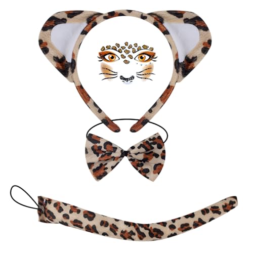 IKOPFLN 3-teiliges Set haarreif karneval leoparden ohren katzenohren fasching haarreif fasching damen fasching accessoires damen haarreifen damen karneval Valentinstag Mit Gesichtsaufklebern（B） von IKOPFLN