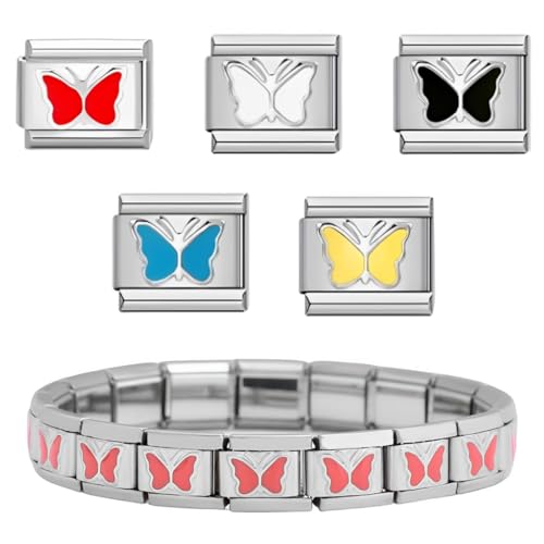 6 Stück Italian Charm Gold,9mm Edelstahl Anhänger DIY Abnehmbar Module für Italienische Armbänder, Italian Style Charms für Damen,Geschenke für Frauen Mädchen,Italian Charms-Schleife von IKOPFLN