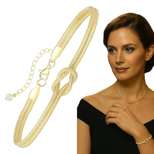 IKOPFLN Armband Damen Gold Silber Ketten Armbänder Set Vergoldet Charm Armkette Verstellbare Stapelbare Herz Knoten Büroklammer von IKOPFLN