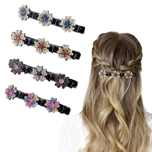 IKOPFLN Doppelschicht Haarspange,4 Stück Geflochtene Haarspangen,Haarspangen mit funkelnden Kristallsteinen für Damen und Mädchen von IKOPFLN