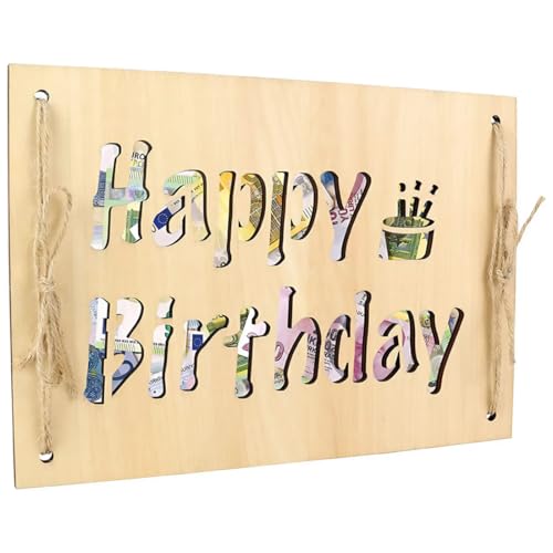 IKOPFLN Holz-Geldgeschenk - Kreatives Geschenk zum Geburtstag - Happy Birthday Holzschild für Männer & Frauen - Perfekte Dekoration für Geburtstagsfeiern von IKOPFLN