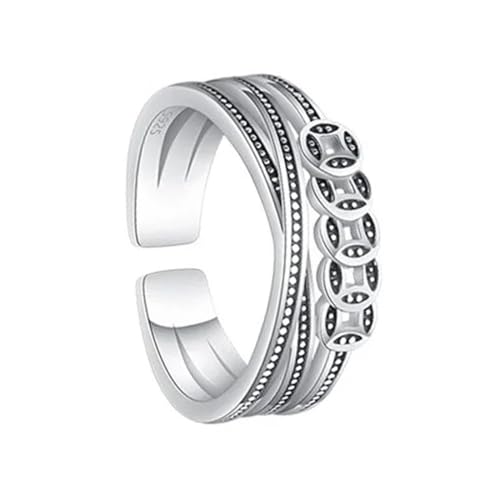 IKOPFLN Verstellbar Stapelring Ring Damen - Öffnen Ringe - Glücksring - Wufu-Kupfer-Münzring - S925-Silberring - Geeignet für Männer und Frauen von IKOPFLN