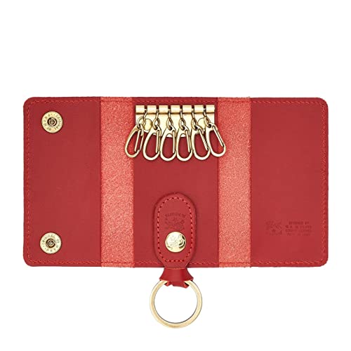 IL BISONTE | Luxus Schlüsseletui aus Feinem Rindsleder handgefertigt in Florenz mit sechs Karabinerhaken und Ring - SKH123 | Made in Italy (Rot) von IL BISONTE
