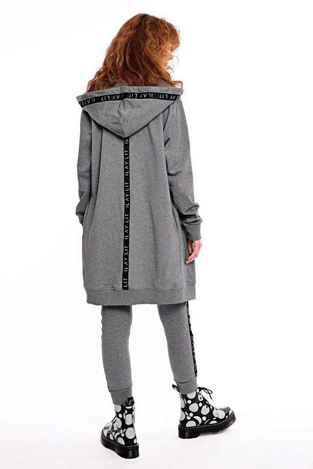 ILAY Lit Kapuzennickijacke Hoodie Midi Mantel Melange Labelband an der Kapuze von ILAY Lit