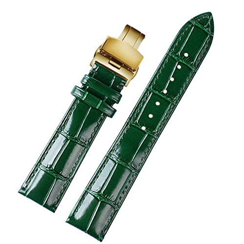 ILAZI 18 mm 20 mm 22 mm hochwertiges Bambusmuster weiche Kuhwahnsinnsgurt Männer Schmetterling Schnallen Strauß Ledergrün Watchband Armband(B golden Folding,18mm) von ILAZI